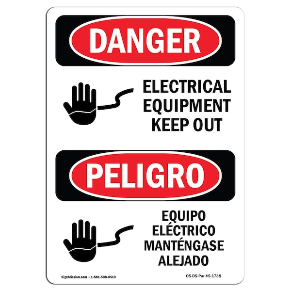 Safety Sign, OSHA, 24" Height, Rigid Plastic, Electrical Equipment Keep Out Spanish